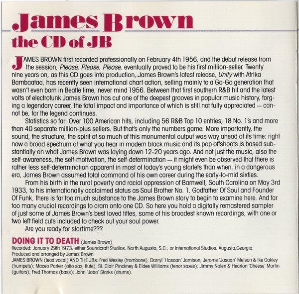 James Brown : The CD Of JB (Sex Machine And Other Soul Classics) (CD, Comp, RM)