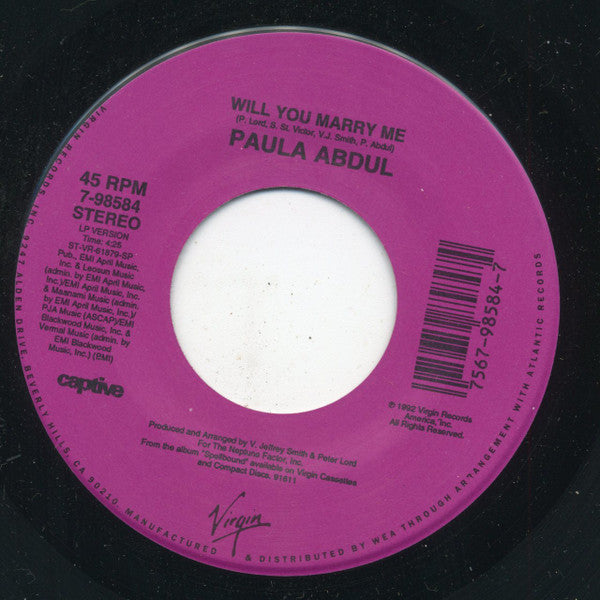 Paula Abdul : Will You Marry Me? (7")