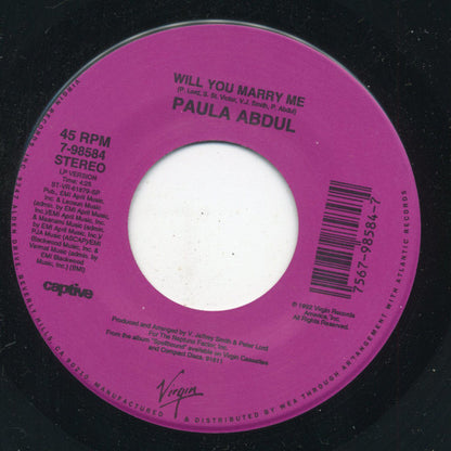 Paula Abdul : Will You Marry Me? (7")