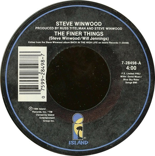 Steve Winwood : The Finer Things (7", Single, Styrene)
