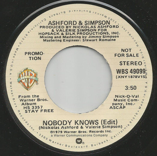 Ashford & Simpson : Nobody Knows (7", Mono, Promo)