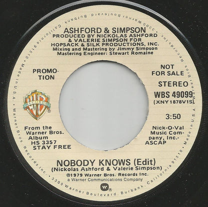 Ashford & Simpson : Nobody Knows (7", Mono, Promo)