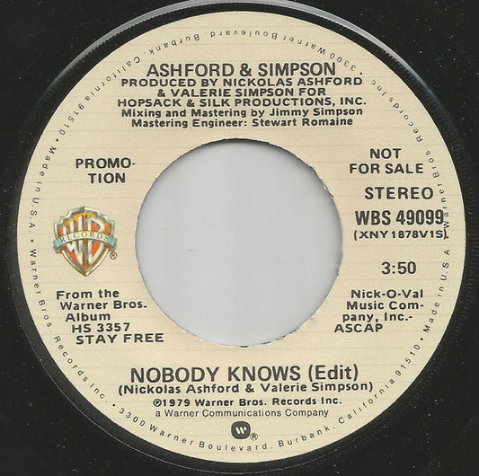 Ashford & Simpson : Nobody Knows (7", Mono, Promo)