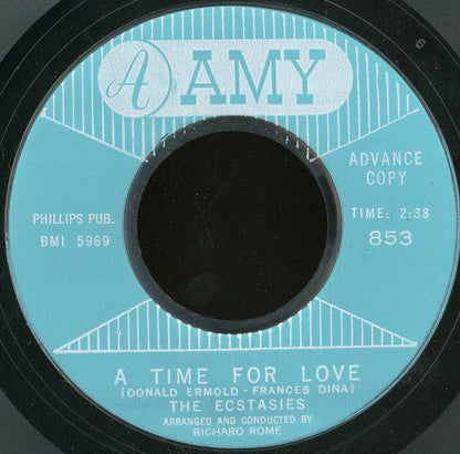 The Ecstasies (2) : A Time For Love / That Lucky Old Sun (7", Single, Promo, Styrene)