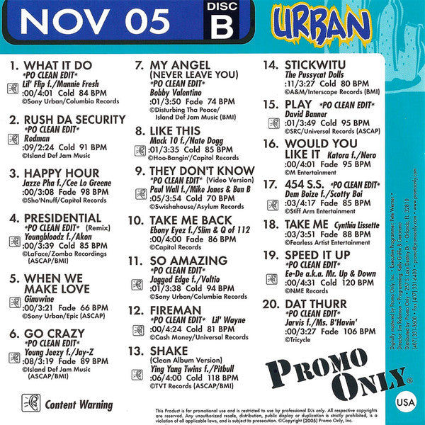 Various : Promo Only Urban Radio: November 2005 ‎ (2xCD, Comp, Promo)