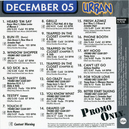 Various : Promo Only Urban Radio: December 2005 (CD, Comp, Promo)