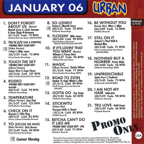 Various : Promo Only Urban Radio: January 2006 (CD, Comp, Promo)