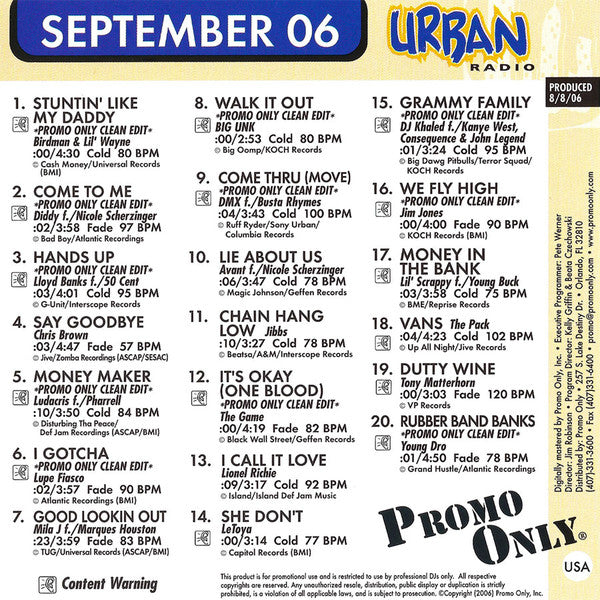 Various : Promo Only Urban Radio: September 2006 (CD, Comp, Promo)