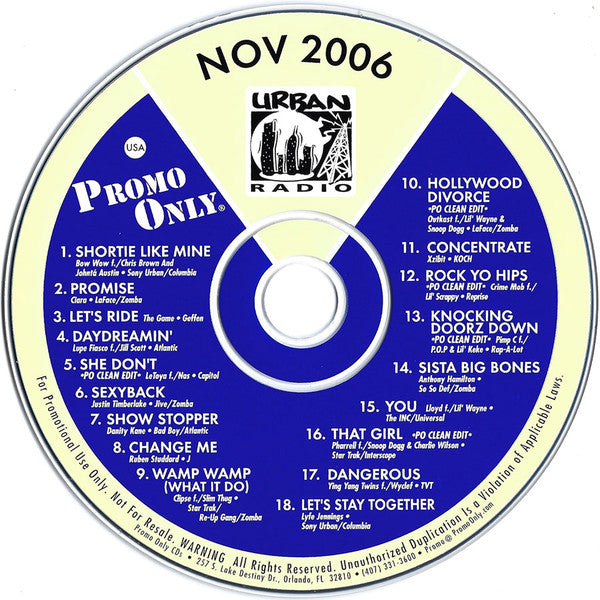 Various : Promo Only Urban Radio: November 2006 (CD, Comp, Promo)