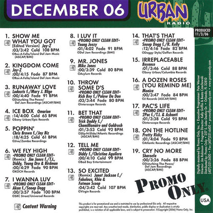 Various : Promo Only Urban Radio: December 2006 (CD, Comp, Promo)