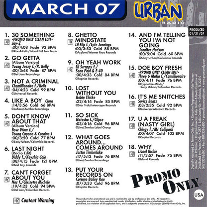 Various : Promo Only Urban Radio March 07 (CD, Comp, Promo)