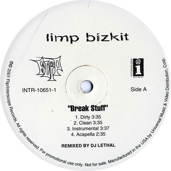 Limp Bizkit : Break Stuff / Crushed (12", Promo)