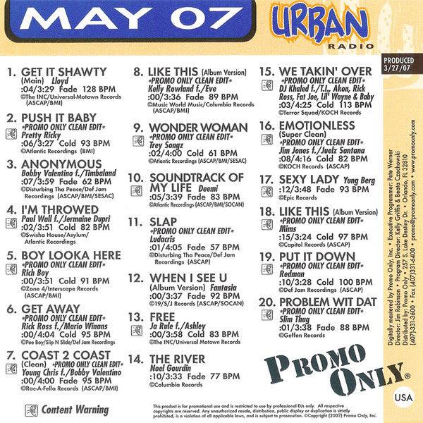 Various : Promo Only Urban Radio: May 2007 (CD, Comp, Promo)