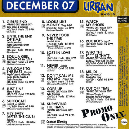 Various : Promo Only Urban Radio: December 2007 (CD, Comp, Promo)