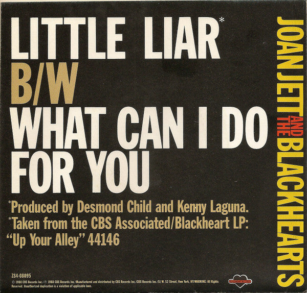 Joan Jett & The Blackhearts : Little Liar (7", Styrene, Car)