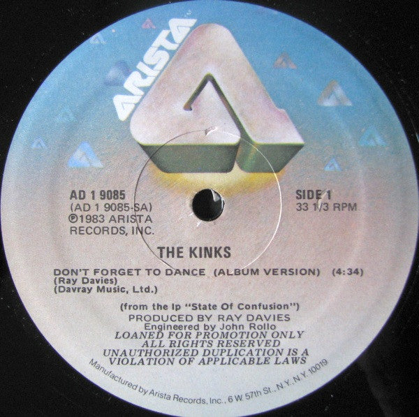 The Kinks : Don't Forget To Dance (12", Promo)