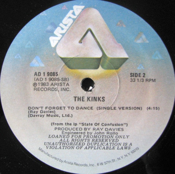 The Kinks : Don't Forget To Dance (12", Promo)