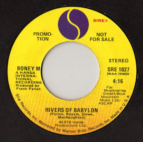 Boney M. : Rivers Of Babylon (7", Single, Mono, Promo)