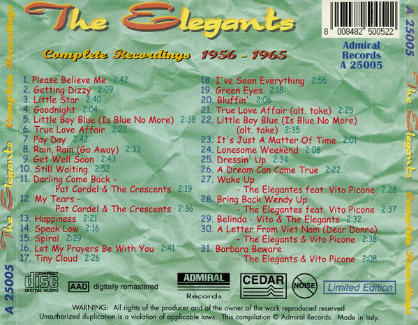 The Elegants : The Elegants Complete Recordings 1956-1965 (CD, Comp)