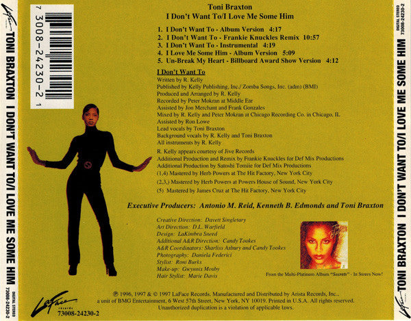 Toni Braxton : I Don't Want To / I Love Me Some Him (CD, Maxi)