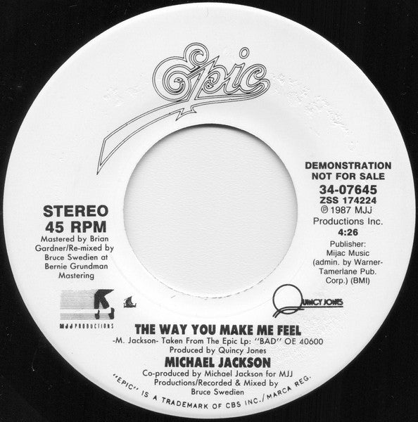 Michael Jackson : The Way You Make Me Feel (7", Single, Promo)