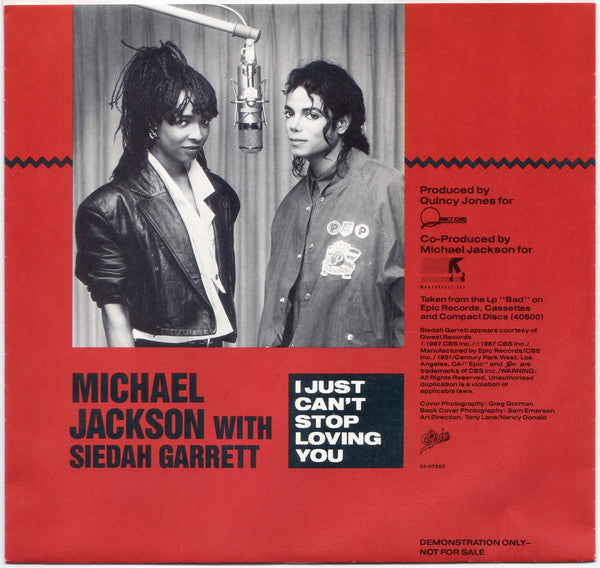 Michael Jackson : I Just Can't Stop Loving You (7", Single, Promo)