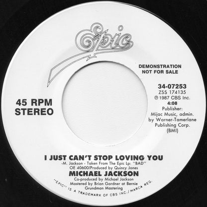 Michael Jackson : I Just Can't Stop Loving You (7", Single, Promo)