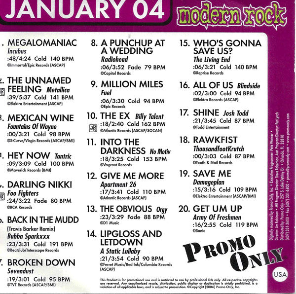 Various : Promo Only Modern Rock Radio: January 2004 (CD, Comp, Promo)