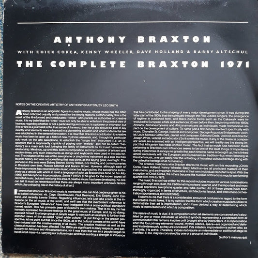 Anthony Braxton : The Complete Braxton 1971 (2xLP, Album, RE)
