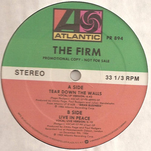 The Firm (7) : Tear Down The Walls / Live In Peace (12", Promo)
