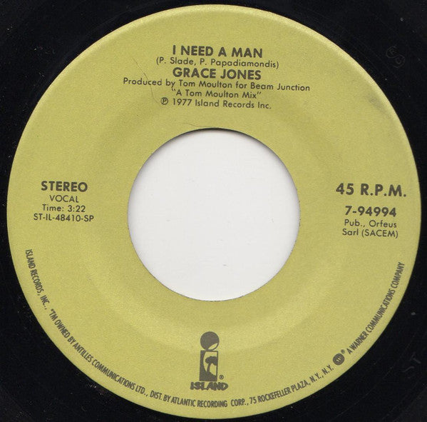 Grace Jones : Nipple To The Bottle / I Need A Man (7", Single)