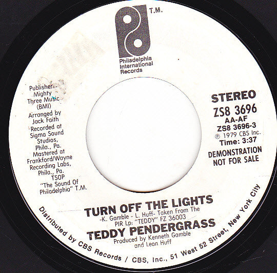 Teddy Pendergrass : Turn Off The Lights (7", Promo)