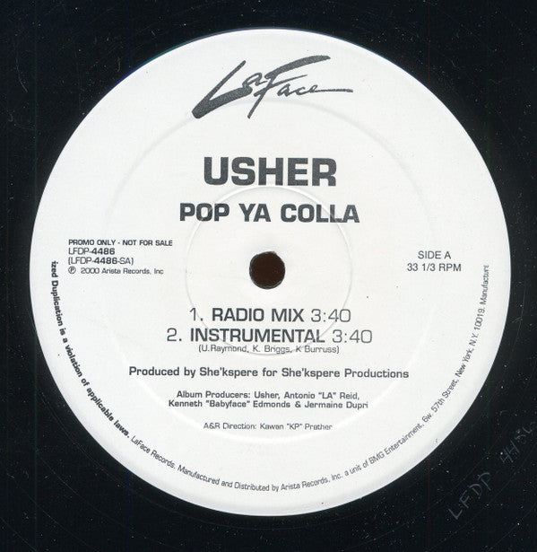 Usher : Pop Ya Colla (12", Single, Promo)