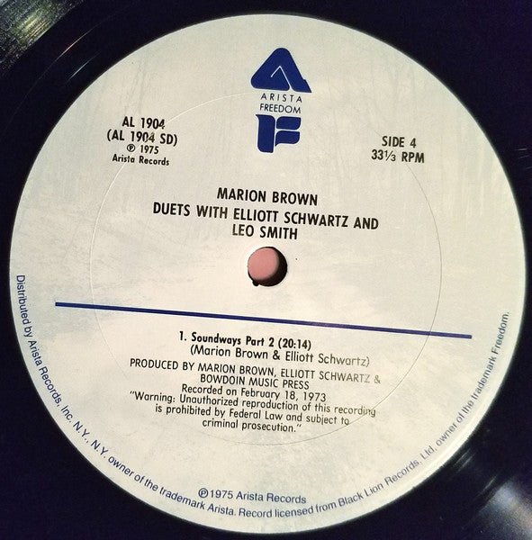 Marion Brown  With Elliott Schwartz And Wadada Leo Smith : Duets (2xLP, Album, Pit)