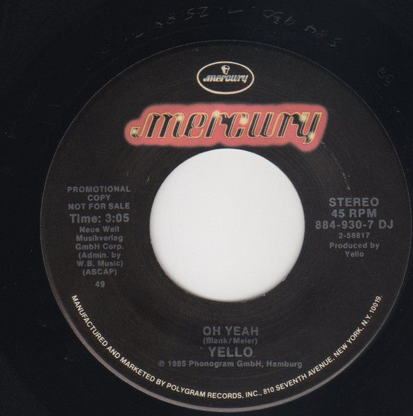 Yello : Oh Yeah (7", Single, Promo)