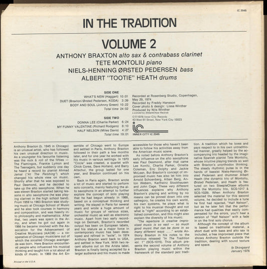 Anthony Braxton : In The Tradition Volume 2 (LP, RE)