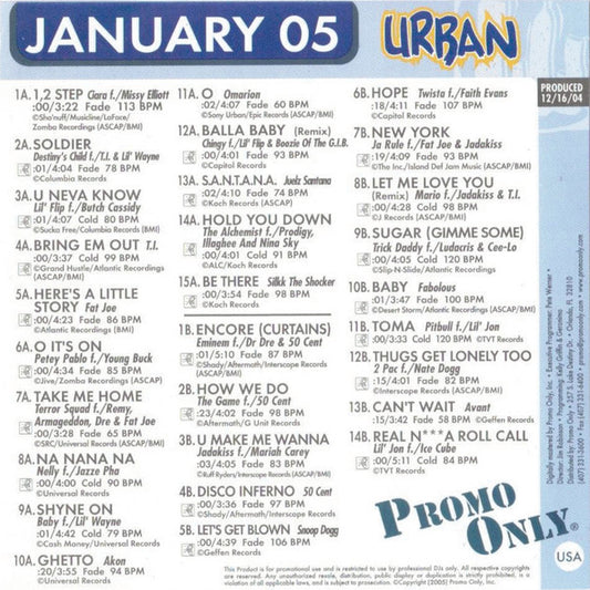Various : Promo Only Urban Radio: January 2005 (2xCD, Comp)