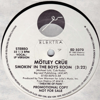 Mötley Crüe : Smokin' In The Boys Room (12", Promo)