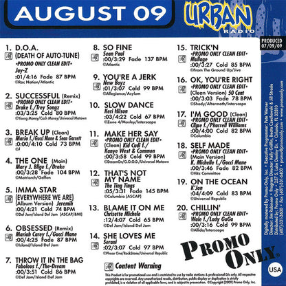 Various : Promo Only Urban Radio: August 2009 (CD, Comp)