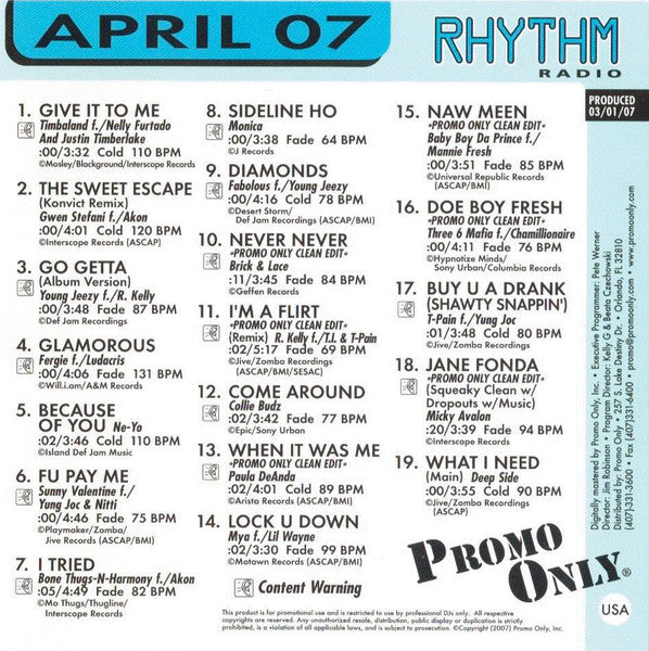 Various : Promo Only Rhythm Radio: April 2007 (CD, Comp)
