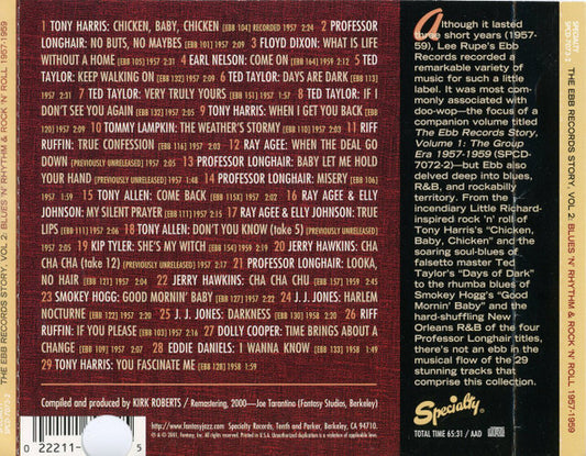 Various : The Ebb Records Story Vol. 2 - Blues 'N' Rhythm & Rock 'N' Roll 1957 - 1959 (CD, Comp, Promo)