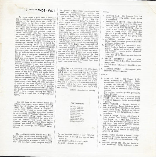 Various : Old Time Southern Dance Music : The String Bands Vol 1 (LP, Comp, RE)