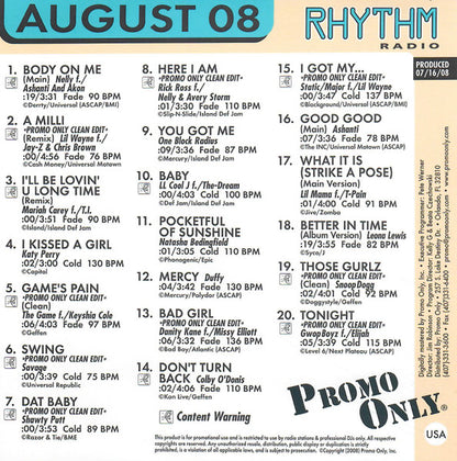Various : Promo Only Rhythm Radio: August 08 (CD, Comp, Promo)