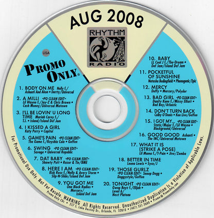Various : Promo Only Rhythm Radio: August 08 (CD, Comp, Promo)