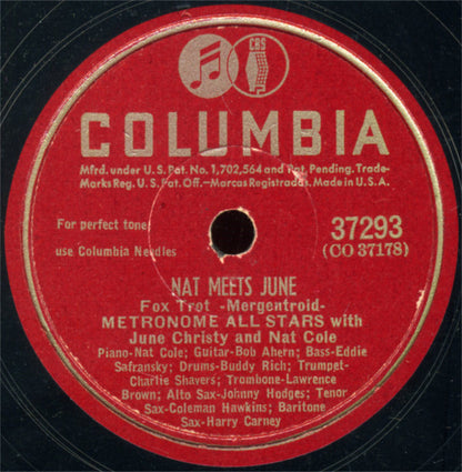 Metronome All Stars With Frank Sinatra / Metronome All Stars With June Christy And Nat King Cole : Sweet Lorraine / Nat Meets June (Shellac, 10")