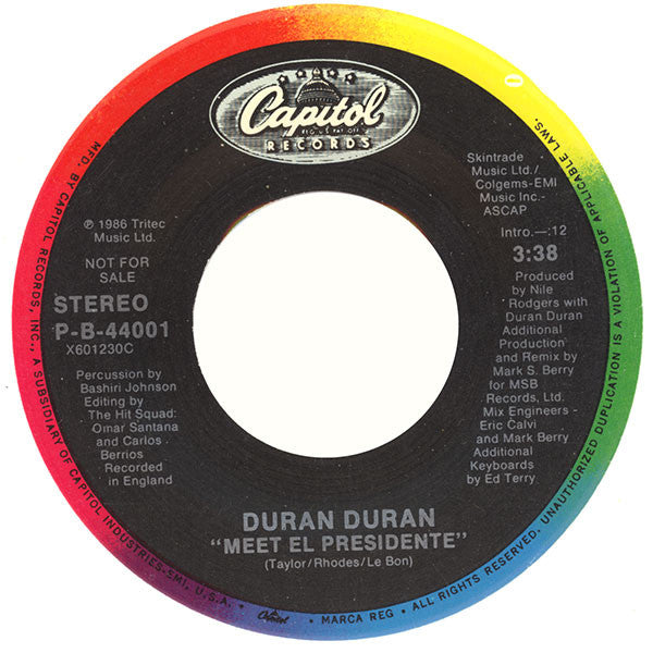 Duran Duran : Meet El Presidente (7", Promo, Whi)