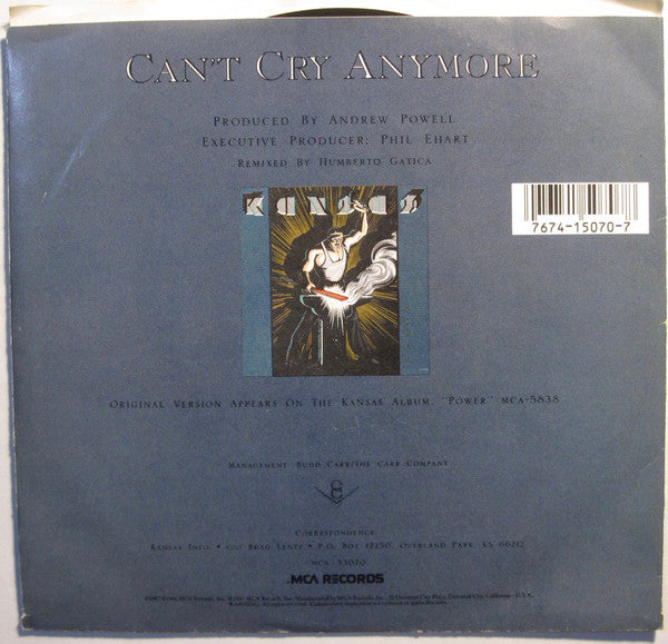 Kansas (2) : Can't Cry Anymore (7", Promo, Pin)