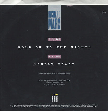 Richard Marx : Hold On To The Nights (7", Spe)