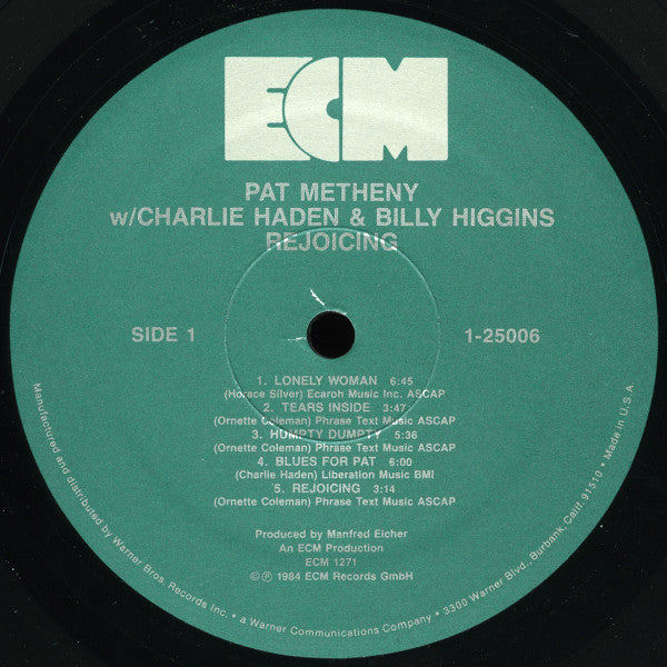 Pat Metheny W/ Charlie Haden & Billy Higgins : Rejoicing (LP, Album)