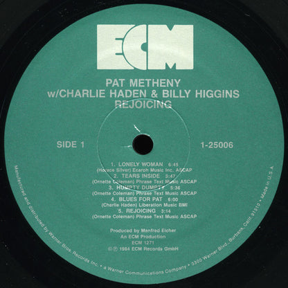 Pat Metheny W/ Charlie Haden & Billy Higgins : Rejoicing (LP, Album)